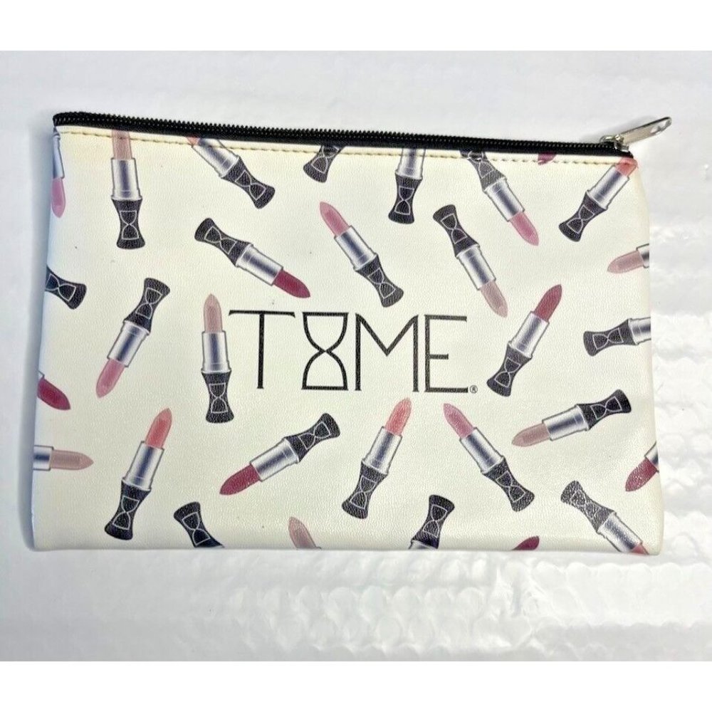 Time Lip Stick Print Makeup Bag Case Zip Closure